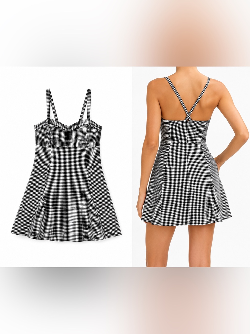 Maeve by Anthropologie Gingham Fit & Flare Mini Dress Size Large | Black & White